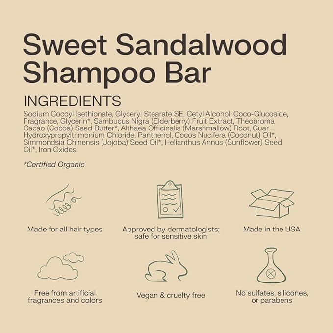 The Earthling Co. Shampoo Bar - Promote Hair Growth, Strengthen & Volumize All Hair Types-Paraben Free formula w/Natural Ingredients for Dry Hair (Sweet Sandalwood, 3 oz)