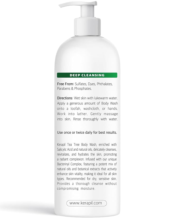 Bacterinyl Tea Tree Oil Body Wash - Antibacterial & Antifungal Support for Ringworm, Body Odors, Athlete’s Foot & Acne, Helps Soothe Itchy, Dry Skin - Made in USA (16 fl oz)