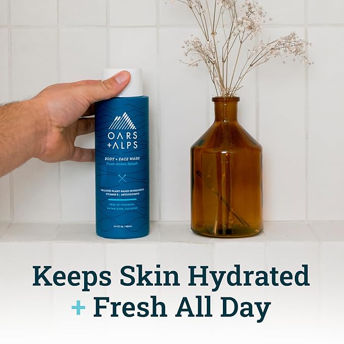 Oars + Alps Body Wash for Men, Mens Body Wash with Vitamin E and Antioxidants, Moisturizing, Hydrating, Paraben & Sulfate Free Cleanser, Fresh Ocean Splash, 2pk