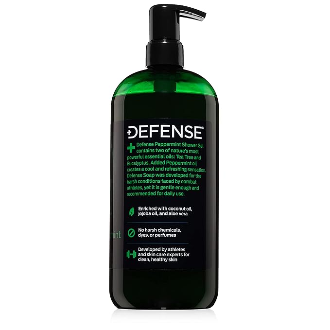 Defense Soap Organic Peppermint Body Wash | All Natural Mint Shower Gel with Tea Tree Oil, Eucalyptus Oil. Wrestling Inspired, For All Mens & Womens Skin Types. 32 oz