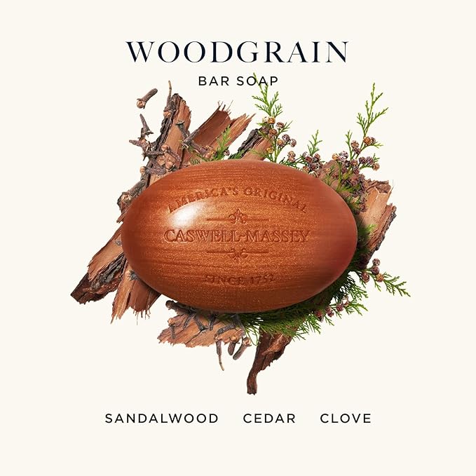 Caswell-Massey Triple Milled Heritage Woodgrain Sandalwood Three-Soap Set, Scented & Moisturizing Bath Soap, Made In The USA, 3 Count (Pack of 1)