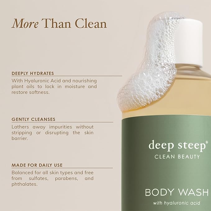 Deep Steep Body Wash, Lemon Cream, 17 oz – Hydrating Shower Gel with Hyaluronic Acid, Shea Butter, Aloe Vera & Argan Oil – Vegan, Clean Beauty, Clean & Refreshed Skin