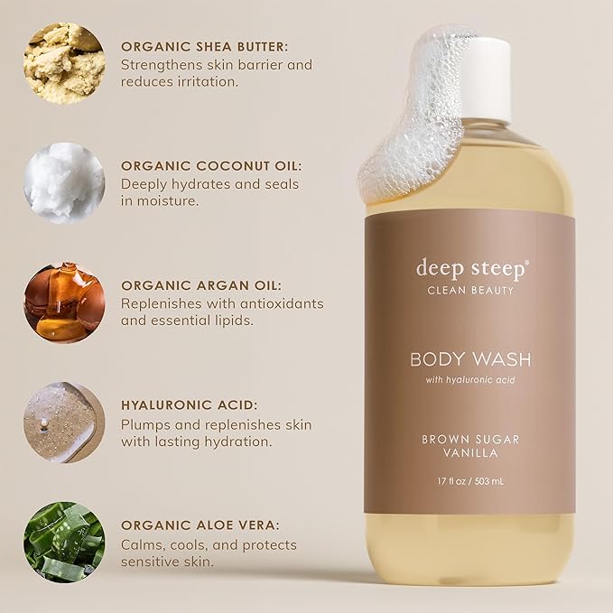 Deep Steep Body Wash, Lemon Cream, 17 oz – Hydrating Shower Gel with Hyaluronic Acid, Shea Butter, Aloe Vera & Argan Oil – Vegan, Clean Beauty, Clean & Refreshed Skin