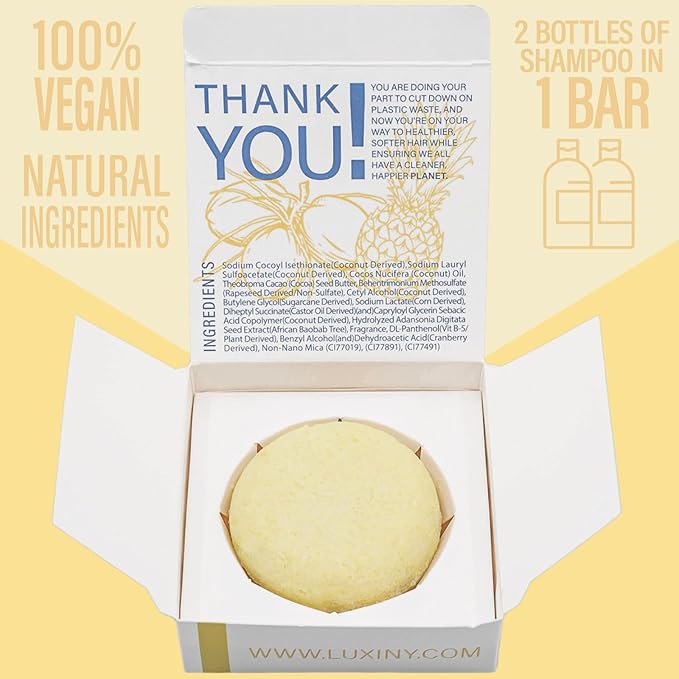 Pina Colada Shampoo Bar for Dry & Damaged Hair – Vegan, Sulfate-Free, Moisturizing & Nourishing – Best for Curly & Frizzy Hair – Made in the USA, Up to 60 Washes, Ideal Travel Shampoo