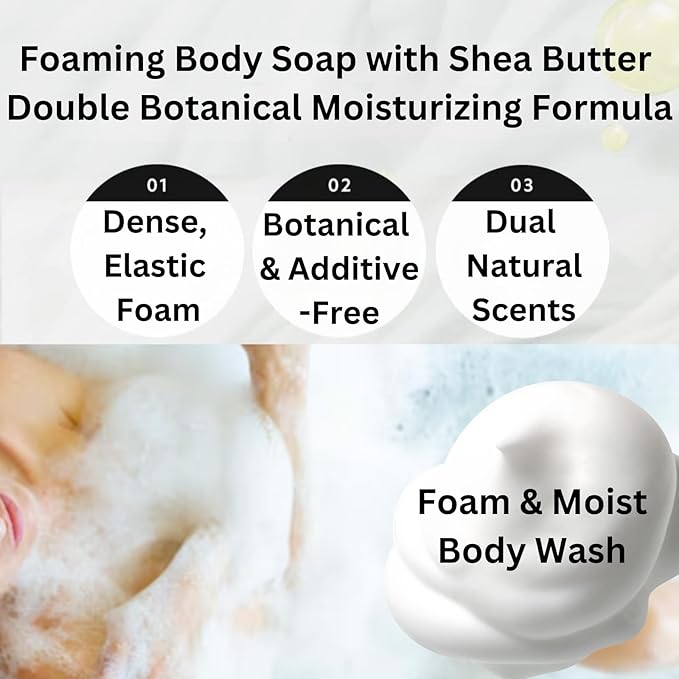 Shea Butter Body Wash Foaming for Women & Men, Moisturizing Liquid Soap for Sensitive & Dry Skin, Botanical Buttermilk™ from Japan, Sulfate & Paraben Free, Water Lily & Raspberry, 30.4 Fl Oz