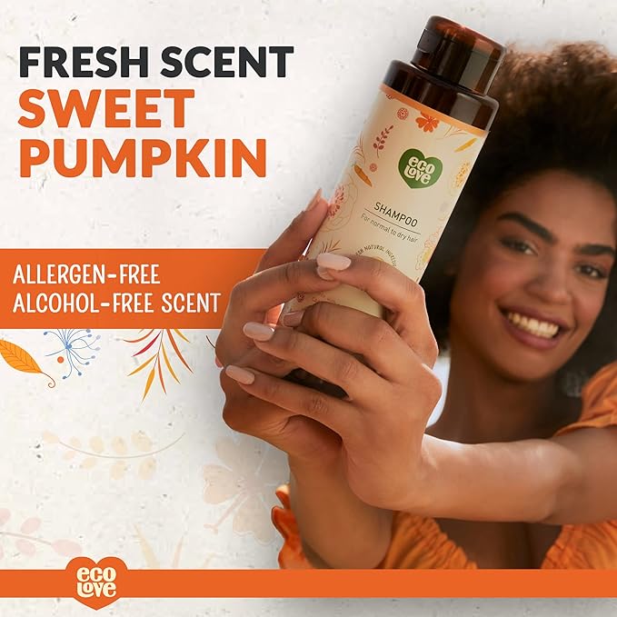 ecoLove - Natural Shampoo, Sodium lauryl sulfate Free, Vegan & Cruelty Free, Natural Dry Shampoo for Women, Organic Carrot and Pumpkin, No SLS or Parabens, 17.6 oz