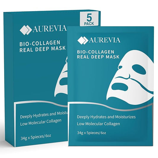 5-Pack Bio-Collagen Hydrogel Face Masks | Overnight Hydrating, Pore Perfecting & Moisturizing Sheet Masks for Women | Nourishing and Skin-Refreshing Care