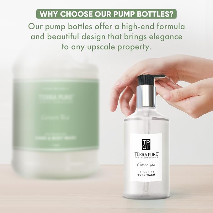 Terra Pure Gallon & Dispenser Set | 1-Shoppe All-In-Kit | Shampoo Conditioner Body Wash Gallon | Refillable 10.14 oz. Matching Pump Bottles