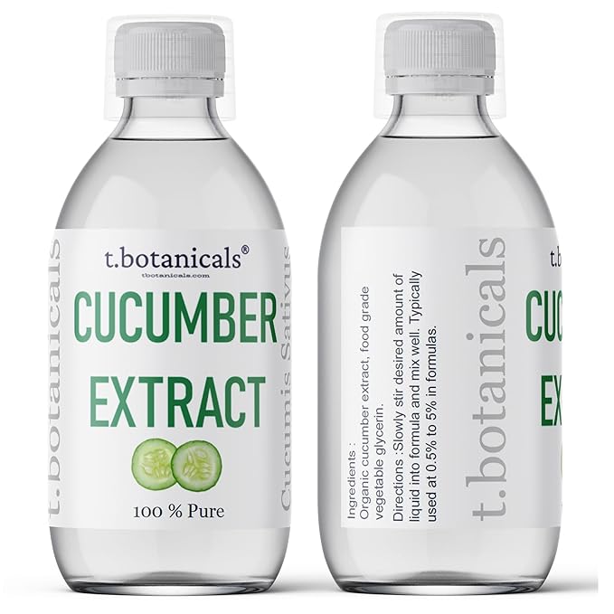 t.botanicals Pure Cucumber Extract Liquid Glycerite Alcohol Free Serum for Face Wash Mask Body Cosmetic Formulations and Skin Care Cream, Lotion, Shampoo, Conditioner Recipes (8 oz.)