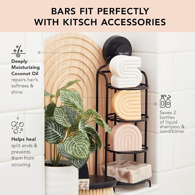 Kitsch Tea Tree Solid Shampoo & Coconut Oil Conditioner Bar, Shampoo and Conditioner Set for Clarifying Grease & Deep Moisturizing, Natural Organic, Paraben & Sulfate Free - 2 pack