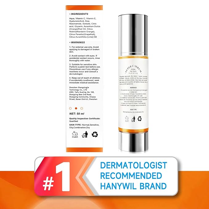 HANYWIL 20% Super Vitamin C Serum, Dark Spot Remover for Face, Hyaluronic Acid Total Package Serum, Targets Age Spots, Hydrates and Wrinkle Reduction 1.7fl oz