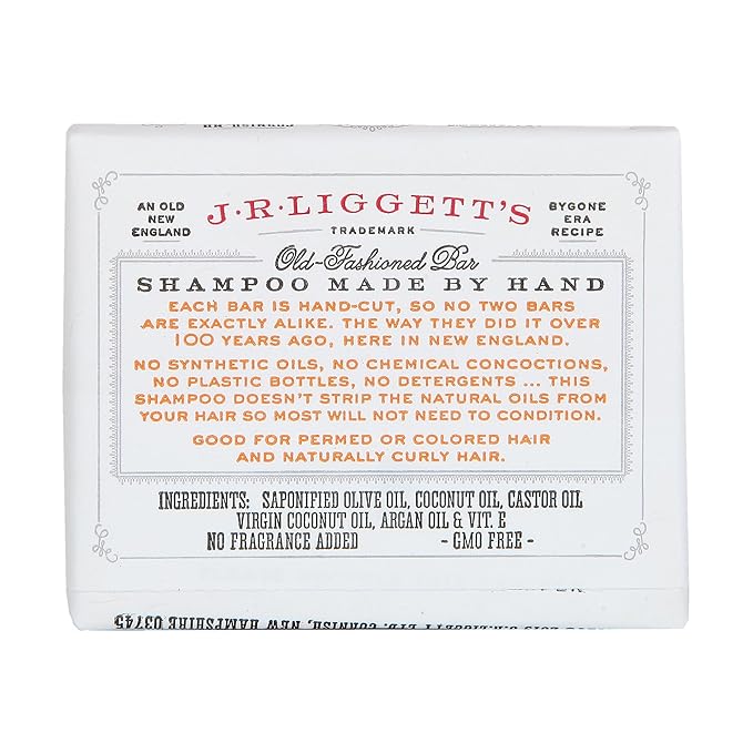 J·R·LIGGETT'S All-Natural Virgin Coconut and Argan Oil Shampoo Bar | Solid Dry Fragrance-Free Bar | Sulfate-Free With Antioxidants and Vitamins | 1 Pack | Virgin Coconut and Argan Oil | 3.5 Ounces