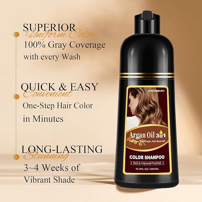 Natural Black Hair Dye Shampoo 3-in-1, 100% Gray Hair Coverage in Minutes, Argan Oil Hair Color Shampoo for Women Men, Hair Instant Dye Shampoo for Gray, Black Hair Shampoo, Champu Para Canas, 500 Ml