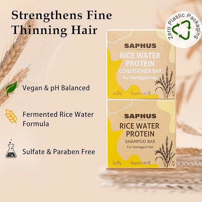 Rice Shampoo Bar and Conditioner Set - Promote Hair Growth & Strengthening Thinning Hair, Paraben Free and Sulfate Free with Natural Rice Water for Men & Women