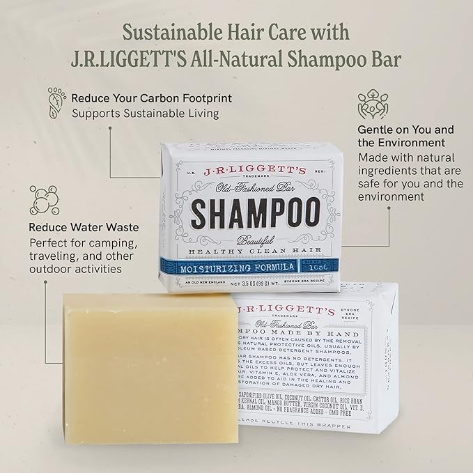 J·R·LIGGETT'S All-Natural Shampoo Bar, Moisturizing Formula -Supports Strong and Healthy Hair -Nourish Follicles with Antioxidants and Vitamins -Detergent and Sulfate-Free, Set of Three,3.5 Ounce Bar