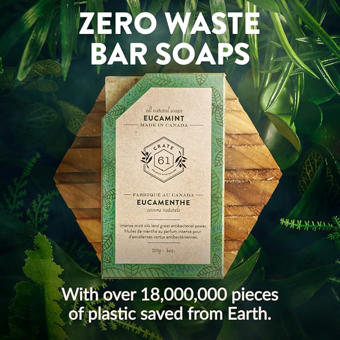Crate 61 Organics, Handmade in Canada, Plant Based Cold Process Natural Bar Soap For Face And Body, With Premium Essential Oils, For Men And Women 3 Pack (Eucamint)