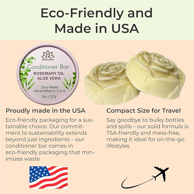 Organic Rosemary and Aloe Vera Solid SHAMPOO BAR AND CONDITIONER BAR for Hair Growth, Refreshing and Hydrating | Herbal Shampoo with Rosemary, Peppermint, Castor Oil, Argan Oil, and Betaine | USA