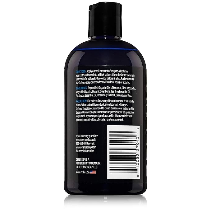 Defense Soap Organic Tea Tree Body Wash | All Natural Shower Gel with Tea Tree Oil, Eucalyptus Oil, and Aloe Vera. Wrestling Inspired, For All Mens & Womens Skin Types. 12 oz