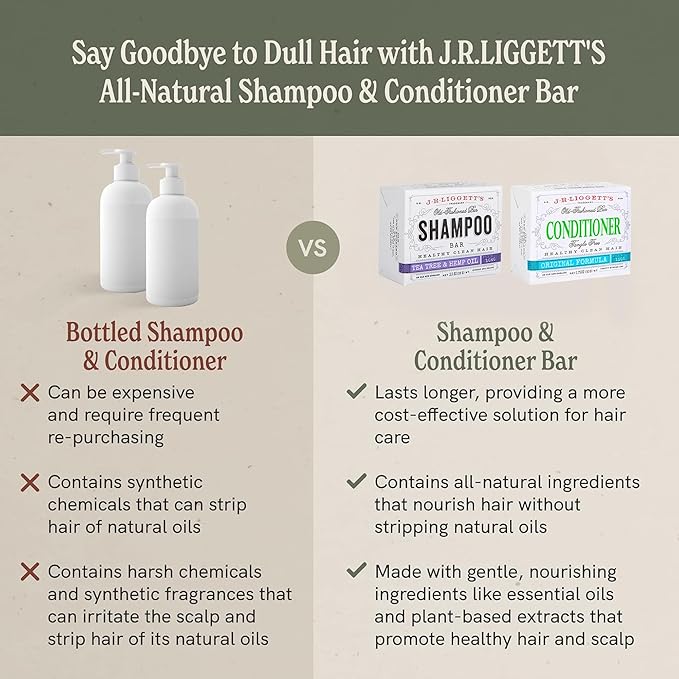 J·R·LIGGETT'S New Conditioner Bar 1.75oz + Two Tea Tree & Hemp Oil Formula Shampoo Bar 3.5oz Bundle All-Natural Plant Based Ingredients | Clean Soft Tangle-Free Hair Biodegradable Recyclable USA Made