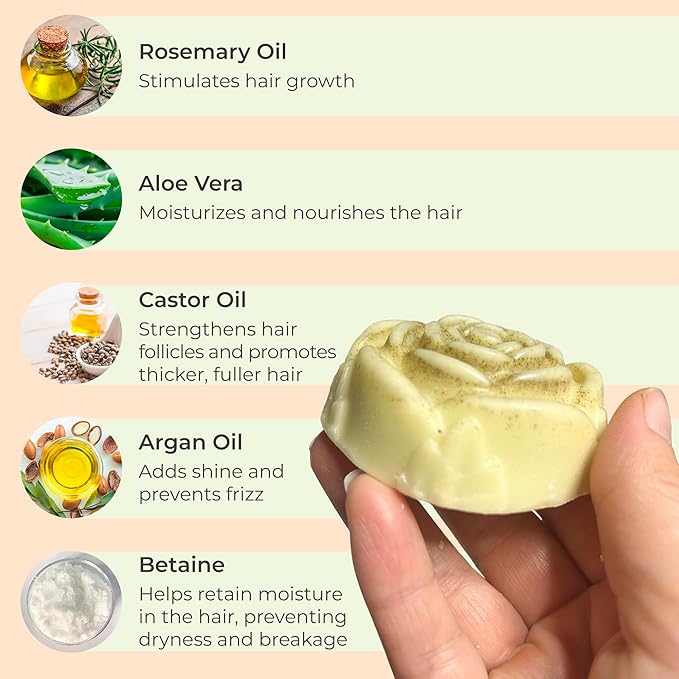 Organic Rosemary and Aloe Vera Solid SHAMPOO BAR AND CONDITIONER BAR for Hair Growth, Refreshing and Hydrating | Herbal Shampoo with Rosemary, Peppermint, Castor Oil, Argan Oil, and Betaine | USA