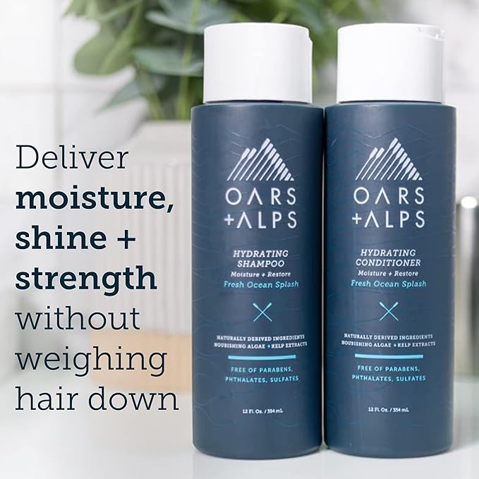 Oars + Alps Men's Sulfate Free Hair Shampoo and Conditioner Set for Men & Women, Infused with Kelp & Algae Extracts, Nourishing & Moisturizing, Paraben Free, Fresh Ocean Splash Scent, 2pk, 13.5oz