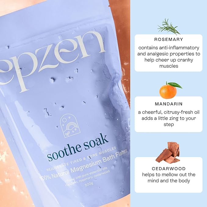 Natural Magnesium Bath Flakes, Essential Oils, Rosemary, Magnesium Chloride, Paraben & Sulfate Free, Cruelty Free, 17.6oz