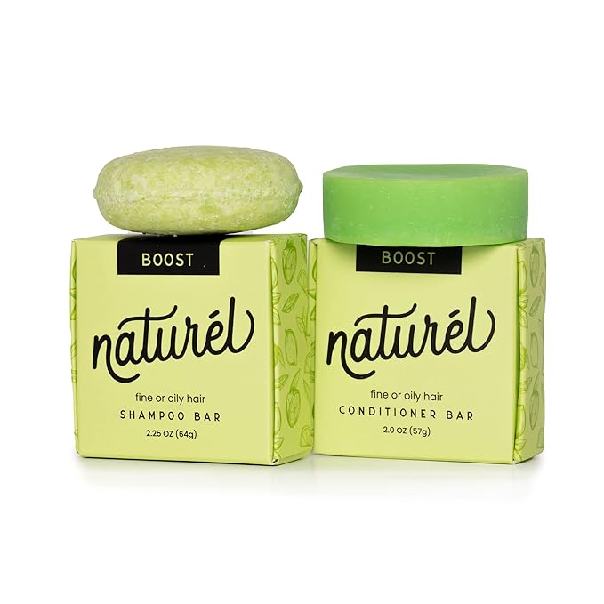 NATURL Boost Volumizing Shampoo and Conditioner Bar Set with Sea Salt and Lime Oil for Fine or Oily Hair, Free of Silicone, Paraben, Phthalate, Gluten, Citrus Scent, 2 Count