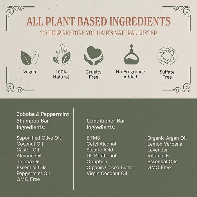 J.R.LIGGET'S Jojoba & Peppermint Formula Conditioner Bar + Two Shampoo Bars, All-Natural for Hair Clean, Soft, Tangle-Free, 8.75 Ounce, Hair Care, 3.5 ounces each