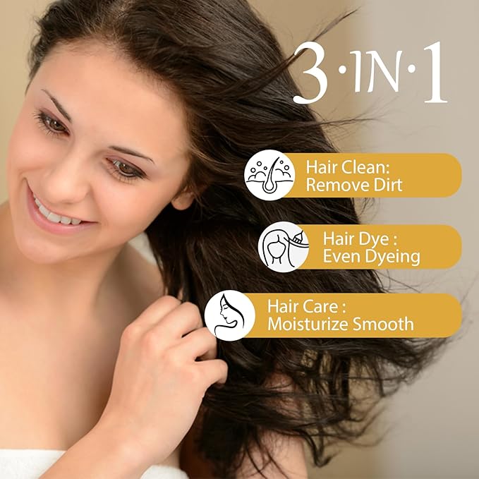 3-in-1 Hair Dye Shampoo Light Brown, Argan Oil Hair Color Shampoo for Gray Hair, Brown Instant Dye Shampoo for Women & Men, Natural Plant Hair Dye Kit Colors Hair in Minutes, Long-Lasting, Easy to Use