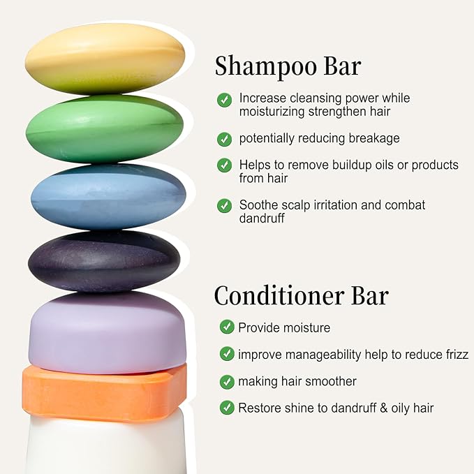 Shampoo Bar and Conditioner Bar Set - Promote Hair Growth & Purifying, Paraben Free and Sulfate Free for Men & Women Dandruff Oily Hair, 2pcs