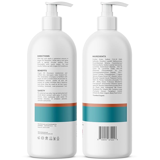 Argan Oil Shampoo with Biotin and Silk Protein, Deep Hair Hydrating & Nourishing, Sulfate-Free, Repairs Dry & Damaged Hair, Adds Shine & Detangles, 16 fl oz