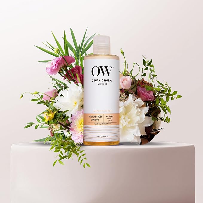 Organic Works Super Naturals Moisture Boost Shampoo - Moisturizing Shampoo for All Hair Types - Vegan, Cruelty-Free Shampoo with Vitamin E - 10.14 oz