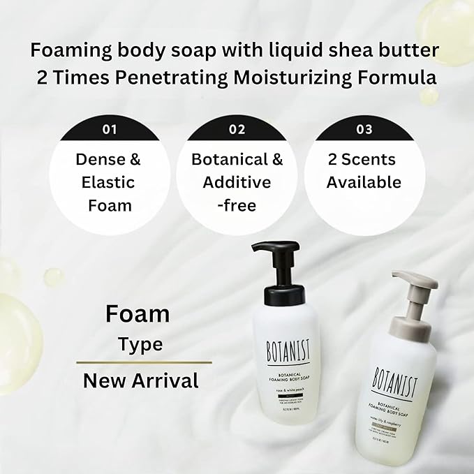 Shea Butter Body Wash Foaming for Women & Men, Organic Liquid Soap for Sensitive & Dry Skin with Botanical Buttermilk™ from Japan, Sulfate & Paraben Free, Water Lily & Raspberryh, 15.2 Fl Oz