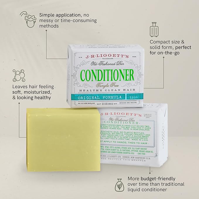 J·R·LIGGETT'S Hair Conditioner Bar - Dry Bar For Curly Hair - Plant Based Ingredients - Zero Waste, Sulfate & Cruelty-Free Conditioner - 1.75 Ounces
