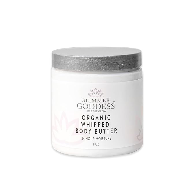 Glimmer Goddess Organic Whipped Body Butter for Women - Moisturizer Cream with Shea & Cocoa Butter, Almonds & Coconut Oil - Spiced Orange, 8oz