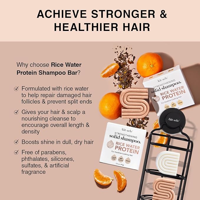 Kitsch Rice Water Shampoo & Conditioner Set - Solid Rice Water Shampoo & Conditioner Bar Soap for Hair Care, Strengthening & Nourishing Soap Bar, Paraben-Free & Sulfate-Free, Made in USA - 2pcs