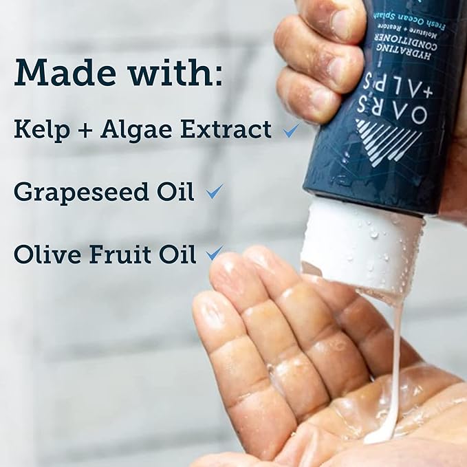 Oars + Alps Men's Sulfate Free Hair Shampoo and Conditioner Set for Men & Women, Infused with Kelp & Algae Extracts, Nourishing & Moisturizing, Paraben Free, Fresh Ocean Splash Scent, 2pk, 13.5oz