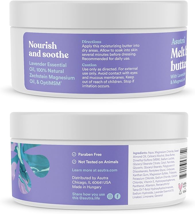 ASUTRA Magnesium Body Butter Bundle, 2 Products - Premium-Quality Magnesium & Melt Body Butter Lotion with Lavender, Shea Butter & Almond Oil Moisturizer