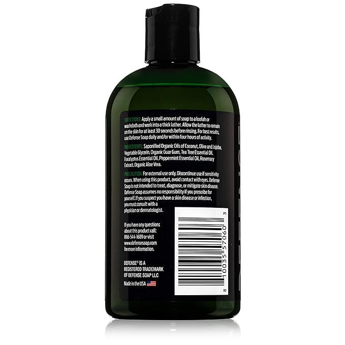 Defense Soap Organic Peppermint Body Wash | All Natural Mint Shower Gel with Tea Tree Oil, Eucalyptus Oil. Wrestling Inspired, For All Mens & Womens Skin Types. 12 oz