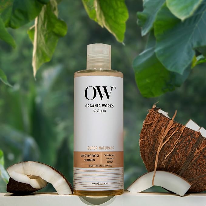 Organic Works Super Naturals Moisture Boost Shampoo - Moisturizing Shampoo for All Hair Types - Vegan, Cruelty-Free Shampoo with Vitamin E - 10.14 oz