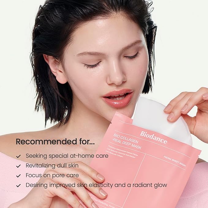 BIODANCE Bio-Collagen Real Deep Mask, Hydrating Overnight Hydrogel Mask, Pore Minimizing, Elasticity, Plumping Improvement, Korean Skincare | 1.19oz(34g) x 4ea