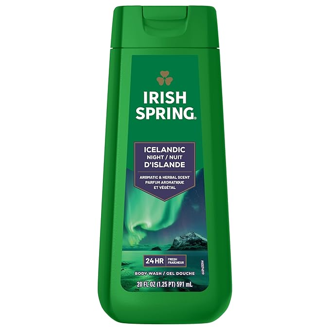 Irish Spring Icelandic Night Moisturizing Face and Body Wash for Men, 24 Hour Fresh, Paraben Free, Aromatic and Herbal Scent, 20 fl oz Bottle (Pack of 4)