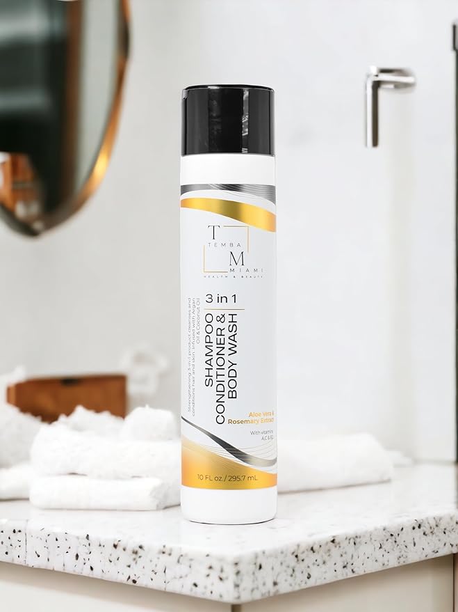 3 in 1 SHAMPOO/CONDITIONER/BODY WASH, with ALOE VERA, ARGAN & COCONUT OIL, ROSEMARY EXTRACT, CAMELLIA Leaf Extract, 10 FL oz.