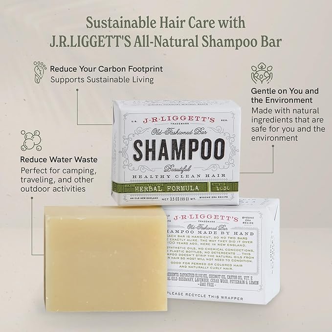 J·R·LIGGETT'S All-Natural Shampoo Bar, Herbal Formula - Supports Strong and Healthy Hair - Nourish Follicles with Antioxidants and Vitamins - Detergent and Sulfate-Free, Set of 3, 3.5 Ounce Bar