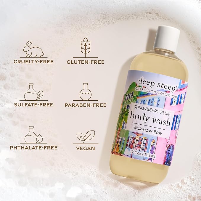 Deep Steep Body Wash, Strawberry Plum (Rainbow Row), 17 oz – Hydrating Shower Gel with Hyaluronic Acid, Shea Butter, Aloe Vera & Argan Oil – Vegan, Clean Beauty, Clean & Refreshed Skin