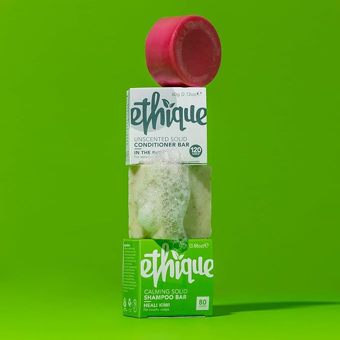 Ethique Touchy Scalps Giftpack- Calming Shampoo Bar & Conditioner Bar Set for Dry, Flakey & Itchy Scalps -Vegan, Eco-Friendly, Plastic-Free, Cruelty-Free, 6 oz (Set of 2)