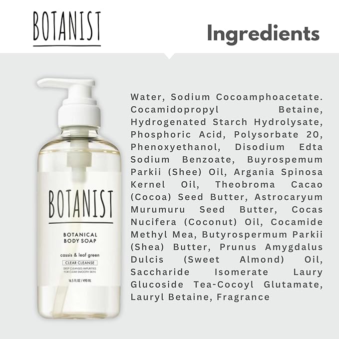 Moisturizing Body Wash for Women & Men, Natural Shower Gel with Botanical Butter Milk for Sensitive & Dry Skin, Organic Skin Care from Japan, CLEAR CLEANSE, Cassis& Leaf Green, 16.5 Fl Oz 3EA