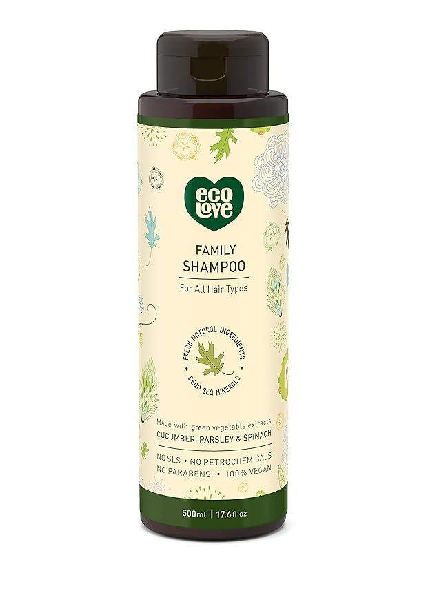 ecoLove - Natural Shampoo for All Hair Types,Sodium lauryl sulfate Free, Vegan & Cruelty Free Shampoo, Organic Cucumber Extract, No SLS or Parabens, 17.6 oz