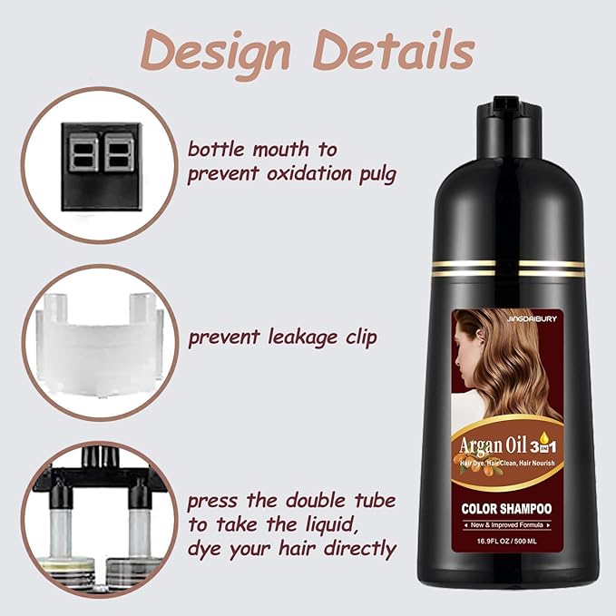 Argan Oil Chestnut Brown Hair Dye & Shampoo - 16.9 Fl Oz, 3 in 1 Easy To Use Semi-Permanent Hair Color