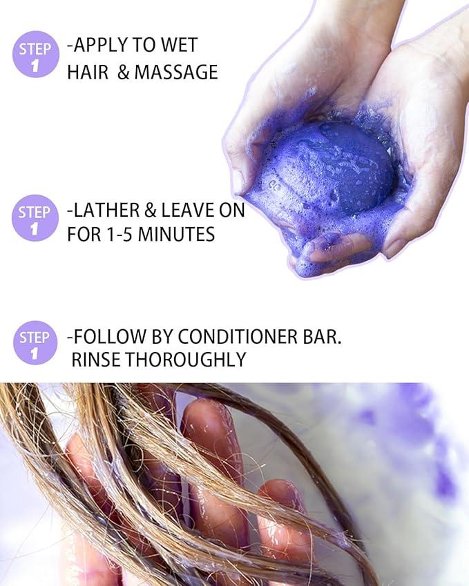 Sulfate Free Brass Toning Purple Shampoo Bar and Conditioner Set for Blonde, Bleached, Silver, or Brown Hair, Neutralizes Brassy Yellow Orange Tones, 6 oz